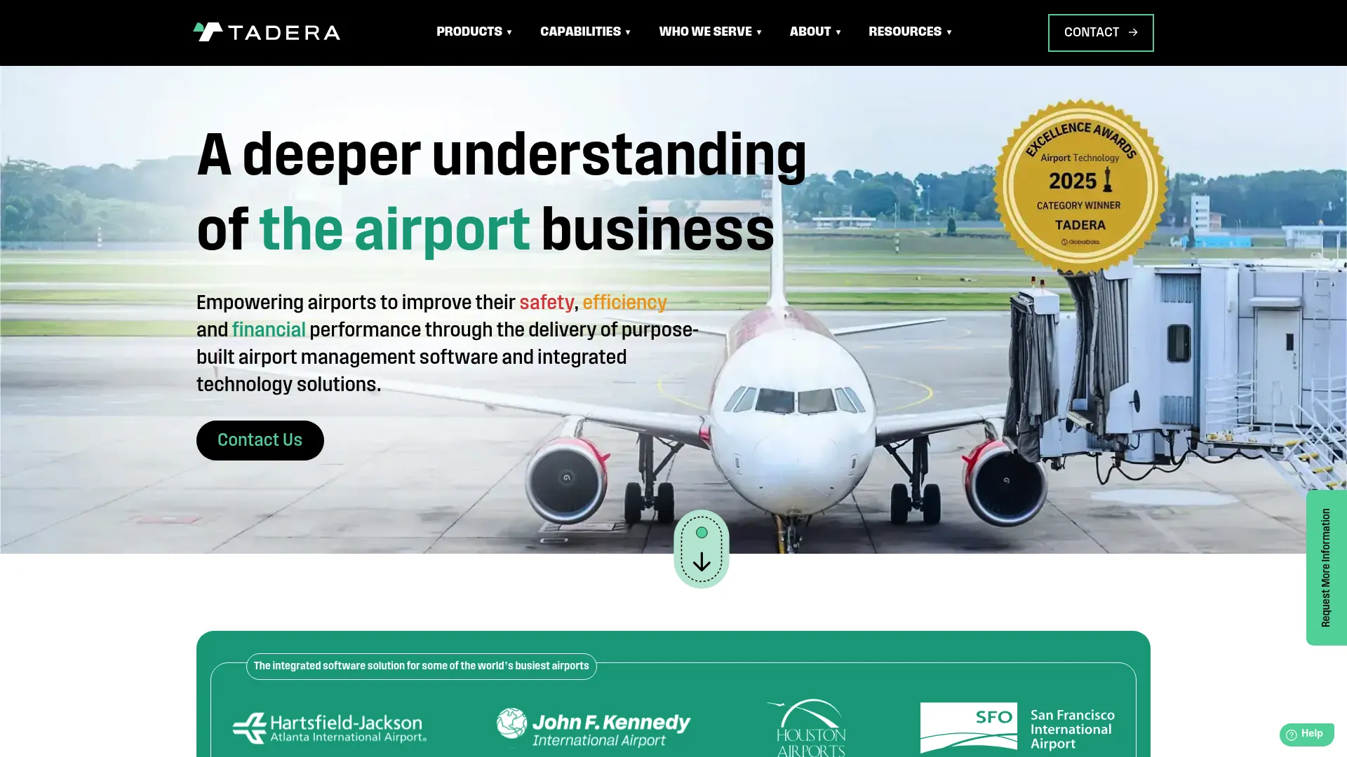 TADERA integrated airport management software homepage
