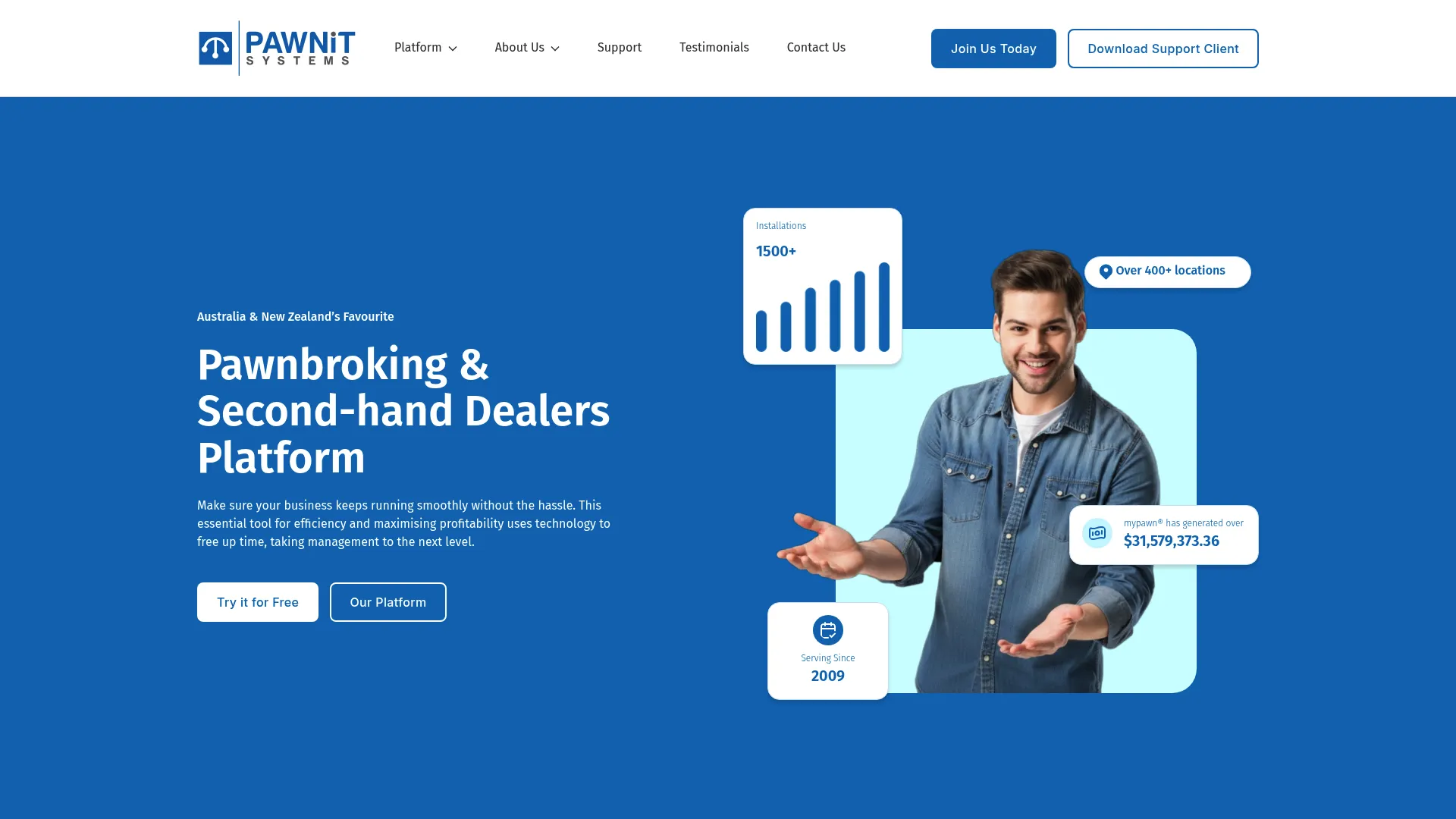 Pawnit Systems cloud pawnbroker software homepage