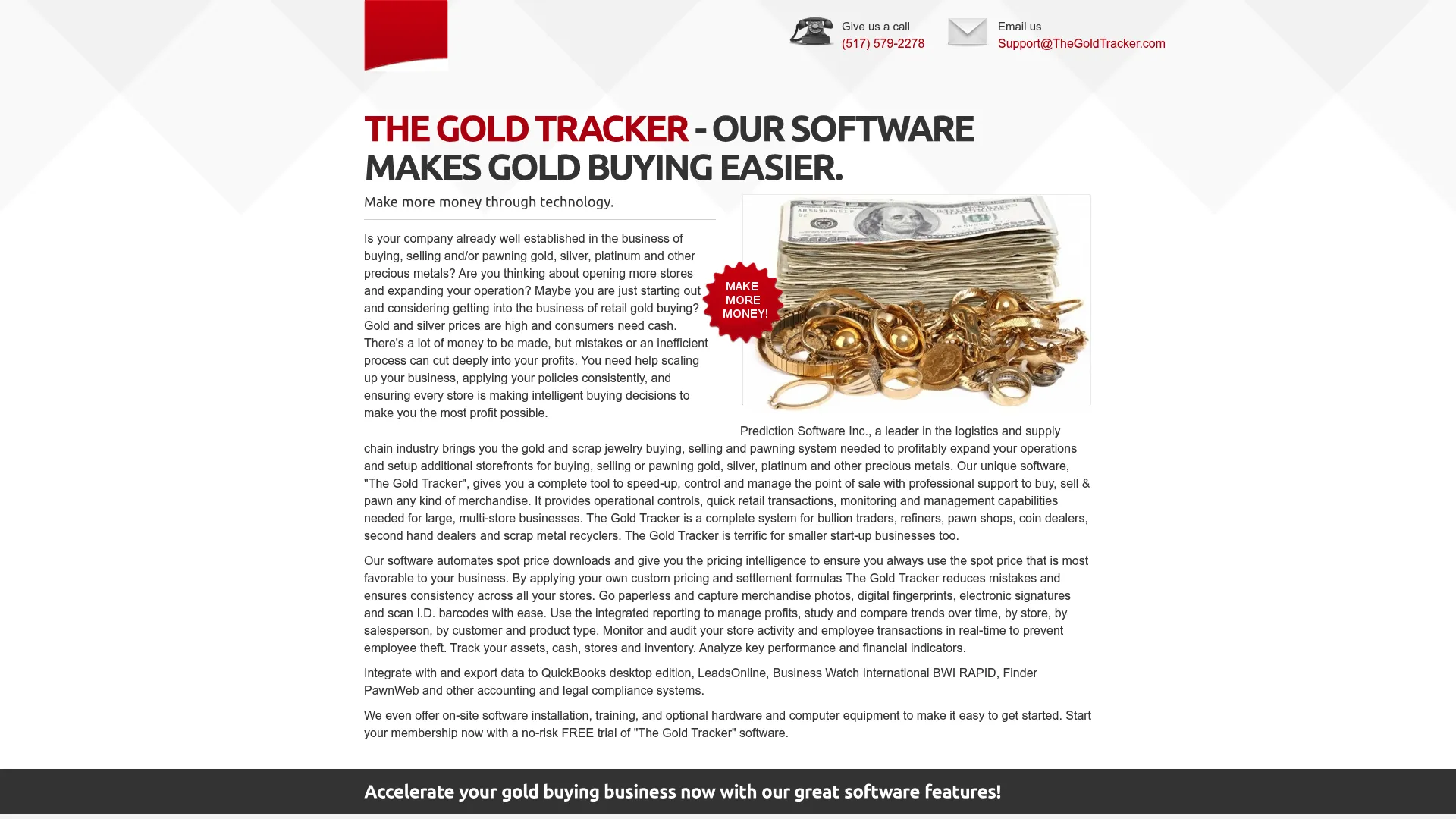 The Gold Tracker gold buying and pawn software homepage