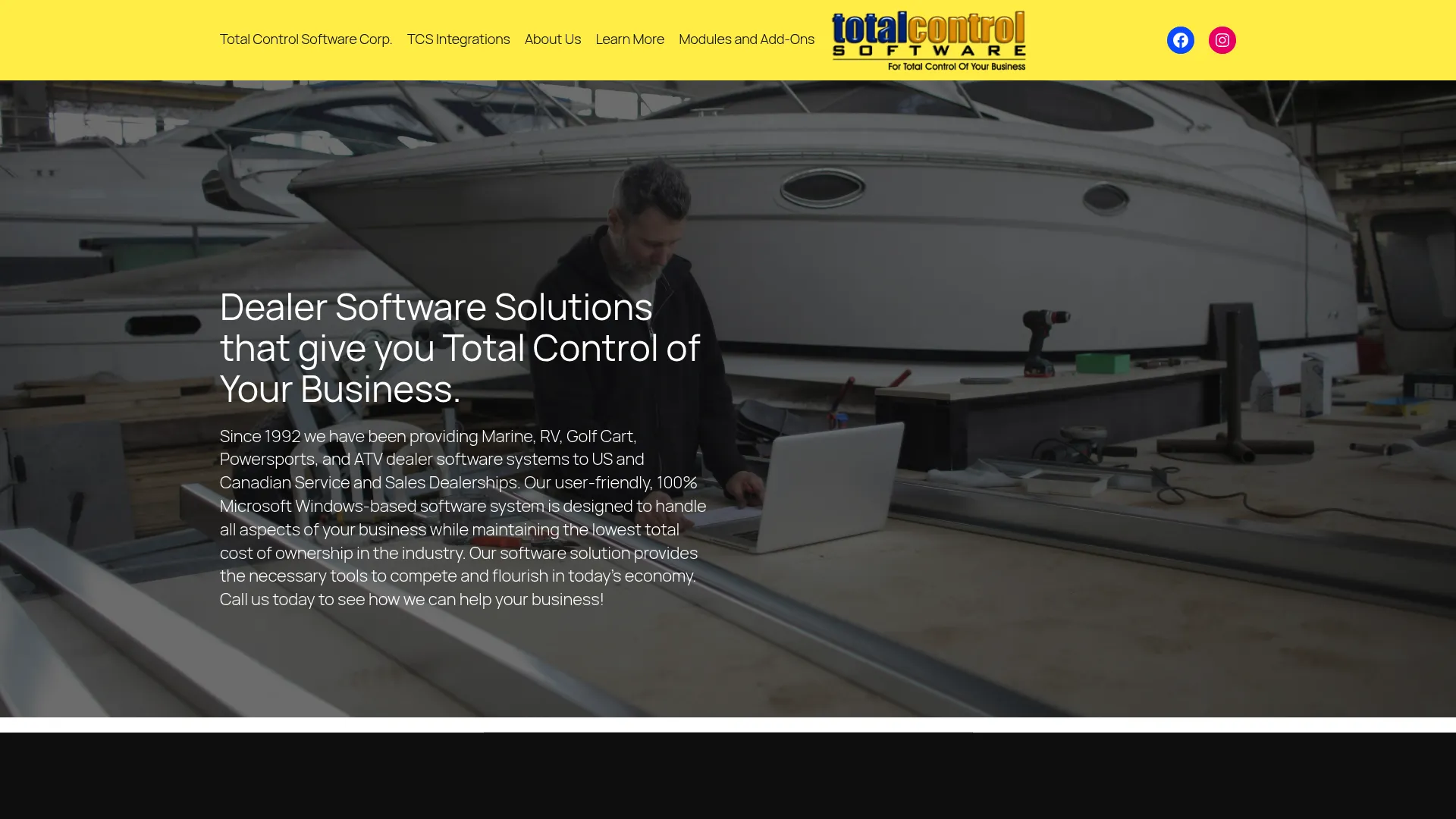 Total Control dealership management software homepage