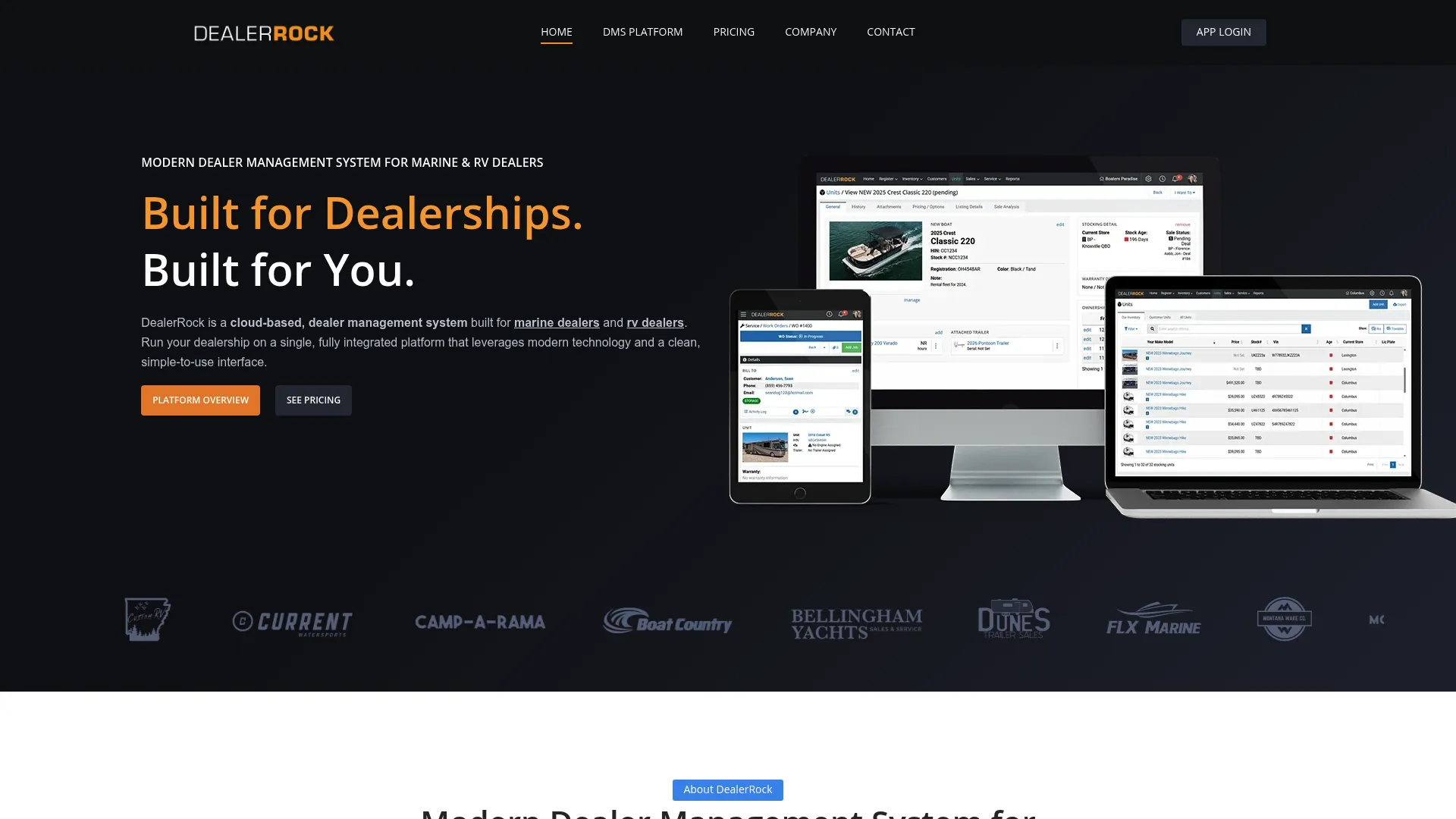 DealerRock RV dealer management software homepage