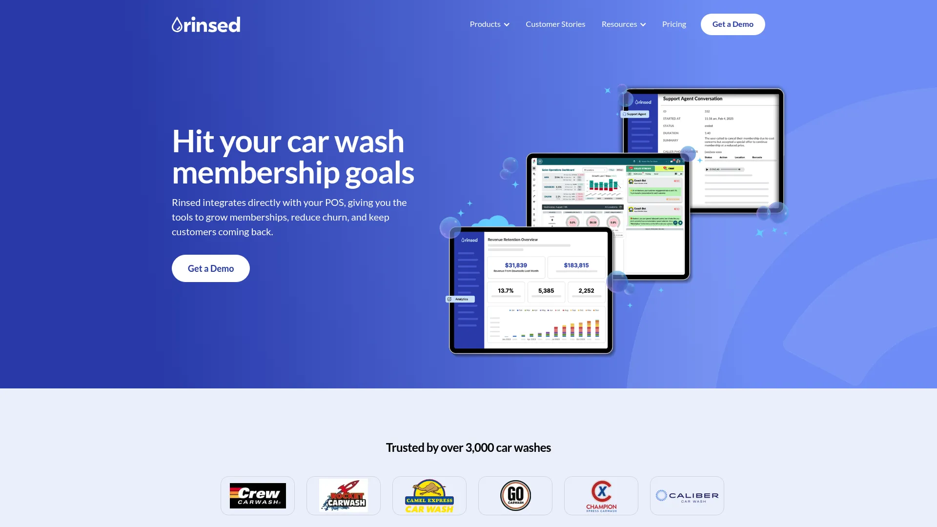 Rinsed car wash CRM homepage