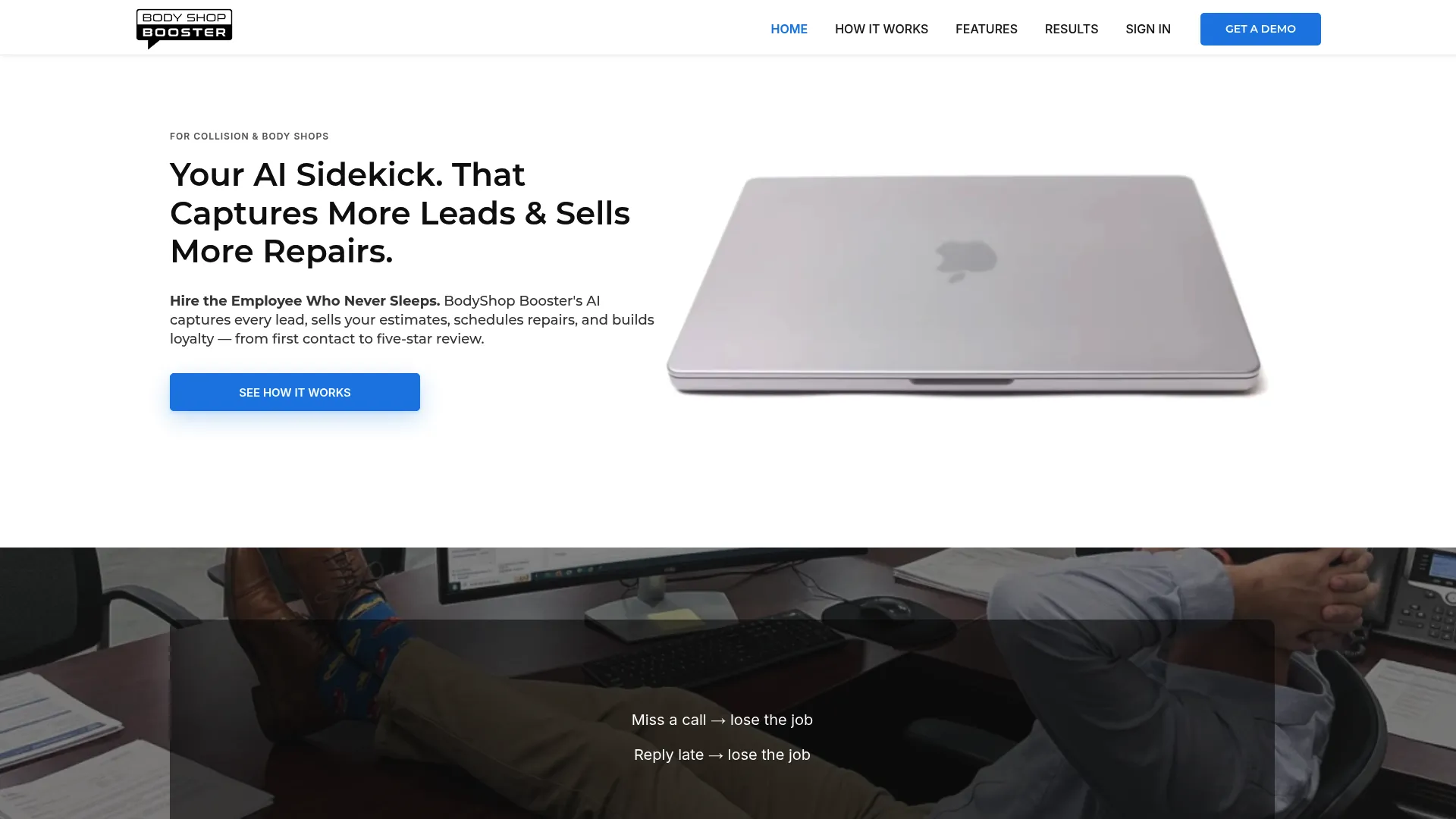 BodyShop Booster lead capture and booking software homepage