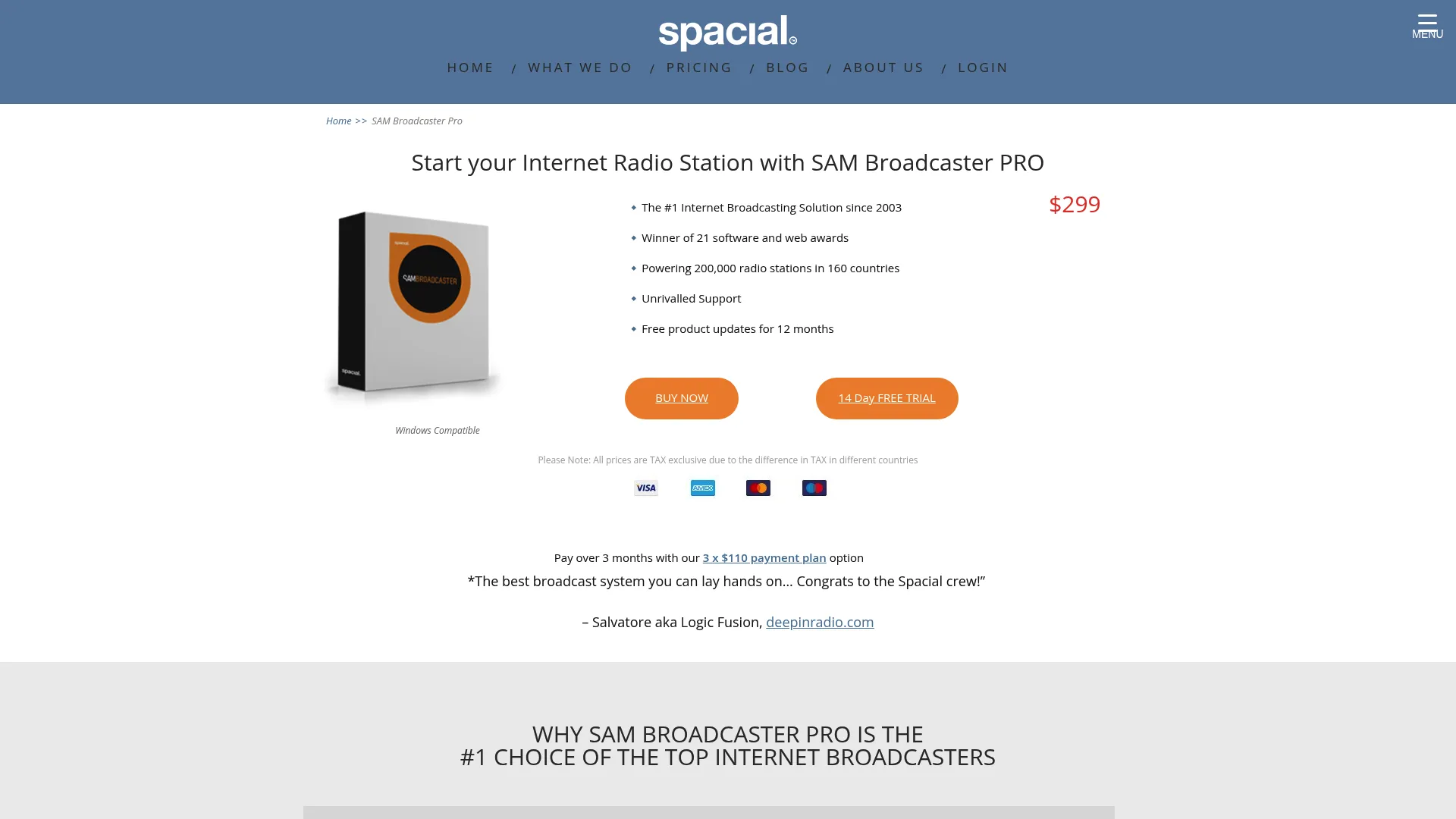SAM Broadcaster Pro broadcasting software homepage