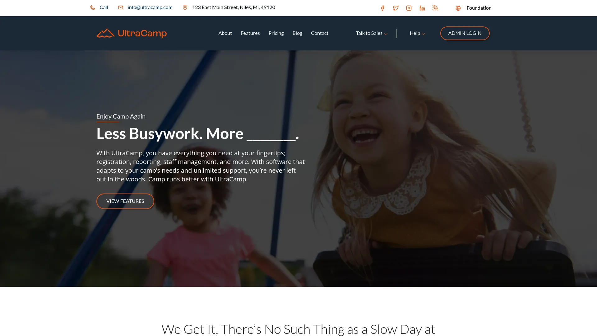 UltraCamp camp management software homepage