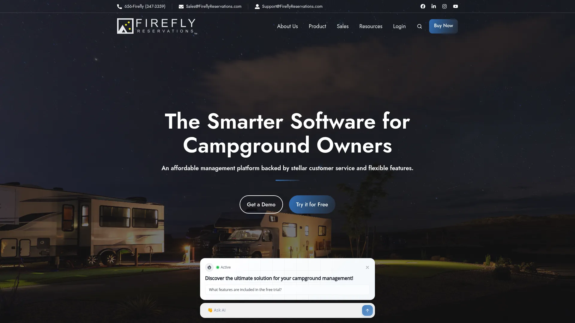 Firefly Reservations campground software homepage