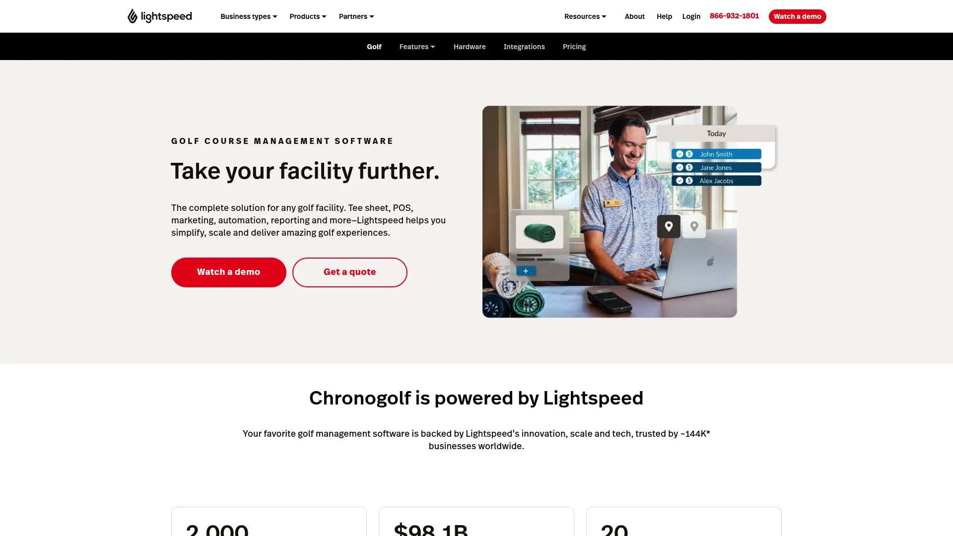 Lightspeed Golf management platform homepage