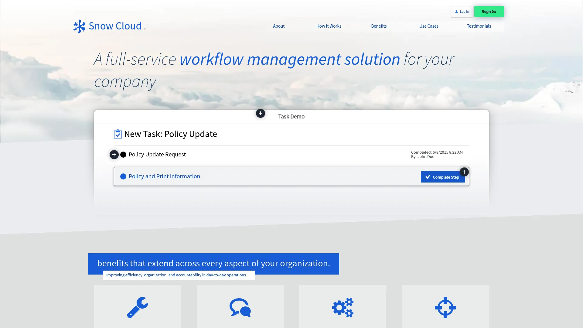 SnowCloud workflow management platform homepage