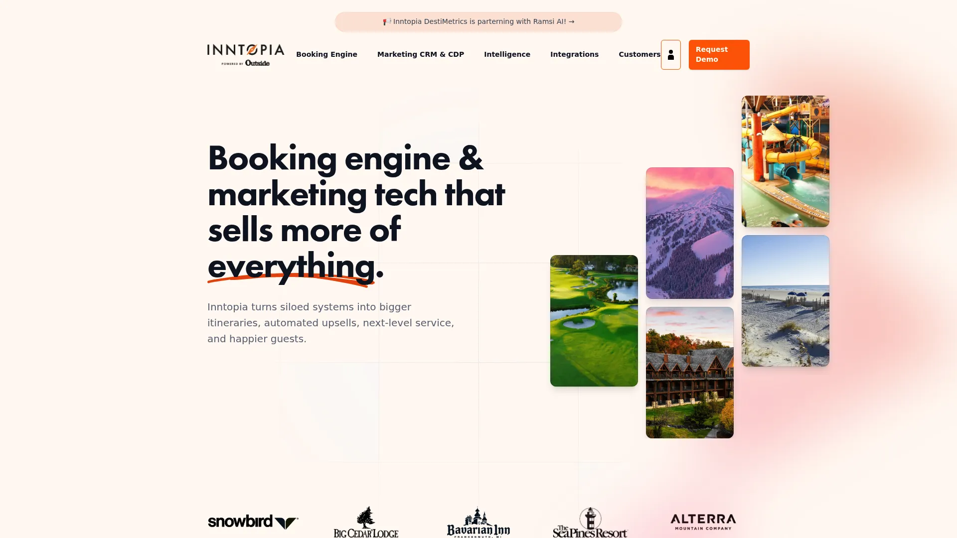Inntopia booking engine and CRM platform homepage