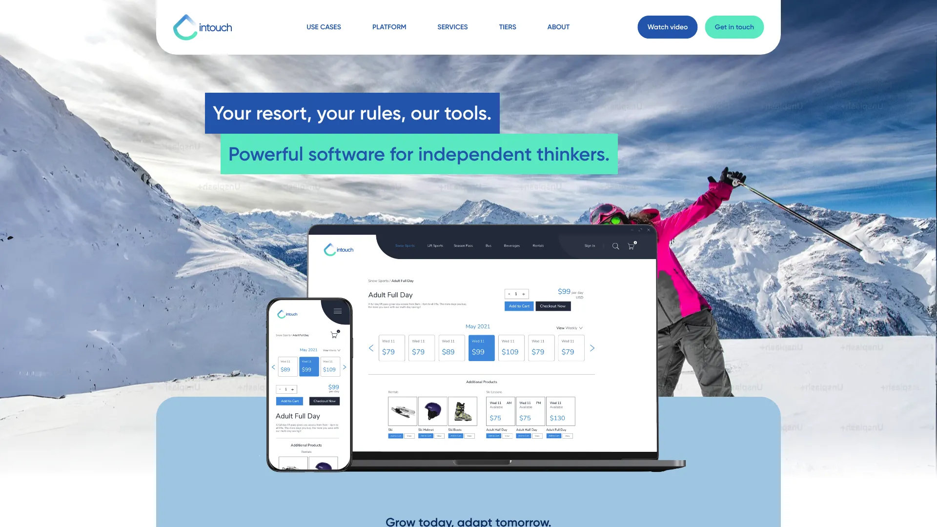 Intouch Elevate ski resort management platform homepage