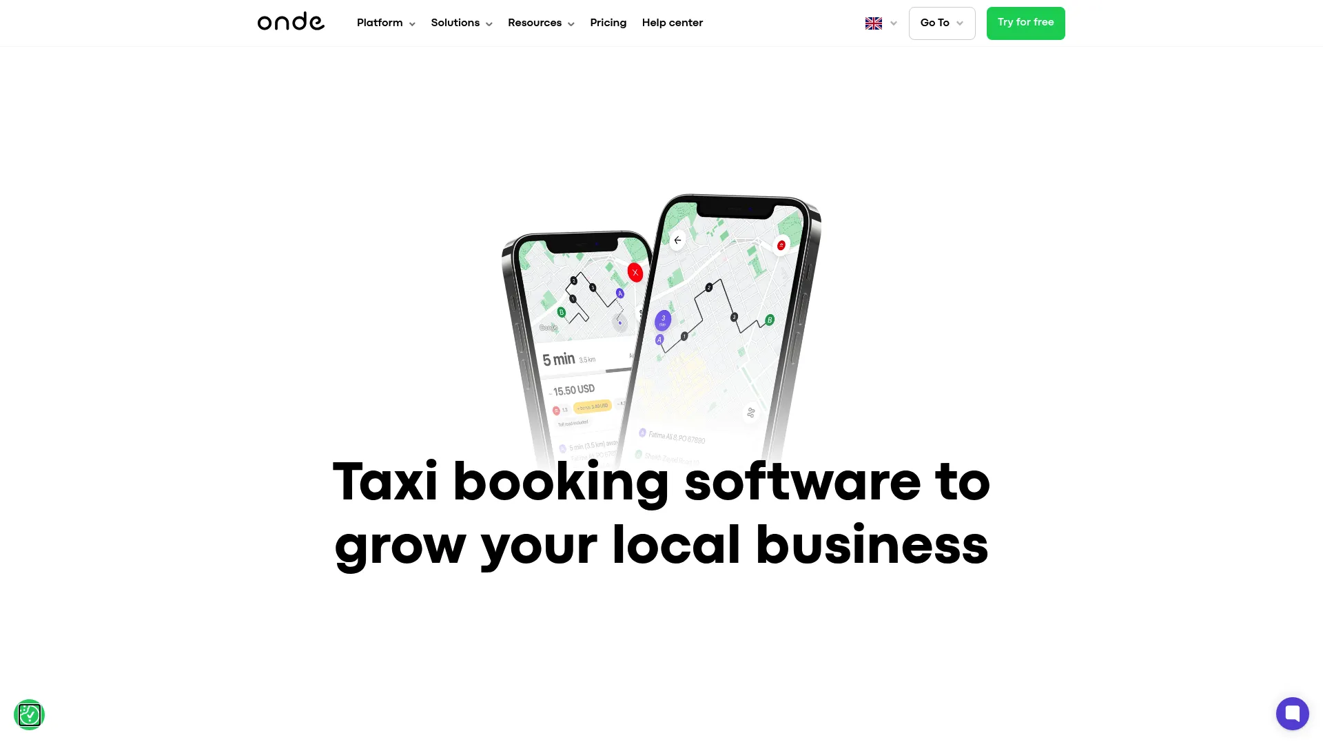 Onde white-label ride-hailing software homepage