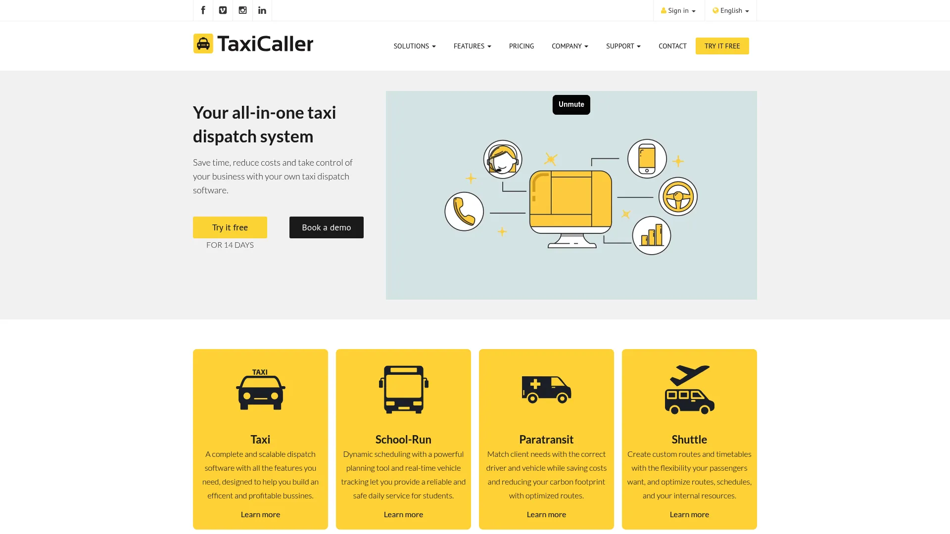 TaxiCaller taxi dispatch software homepage