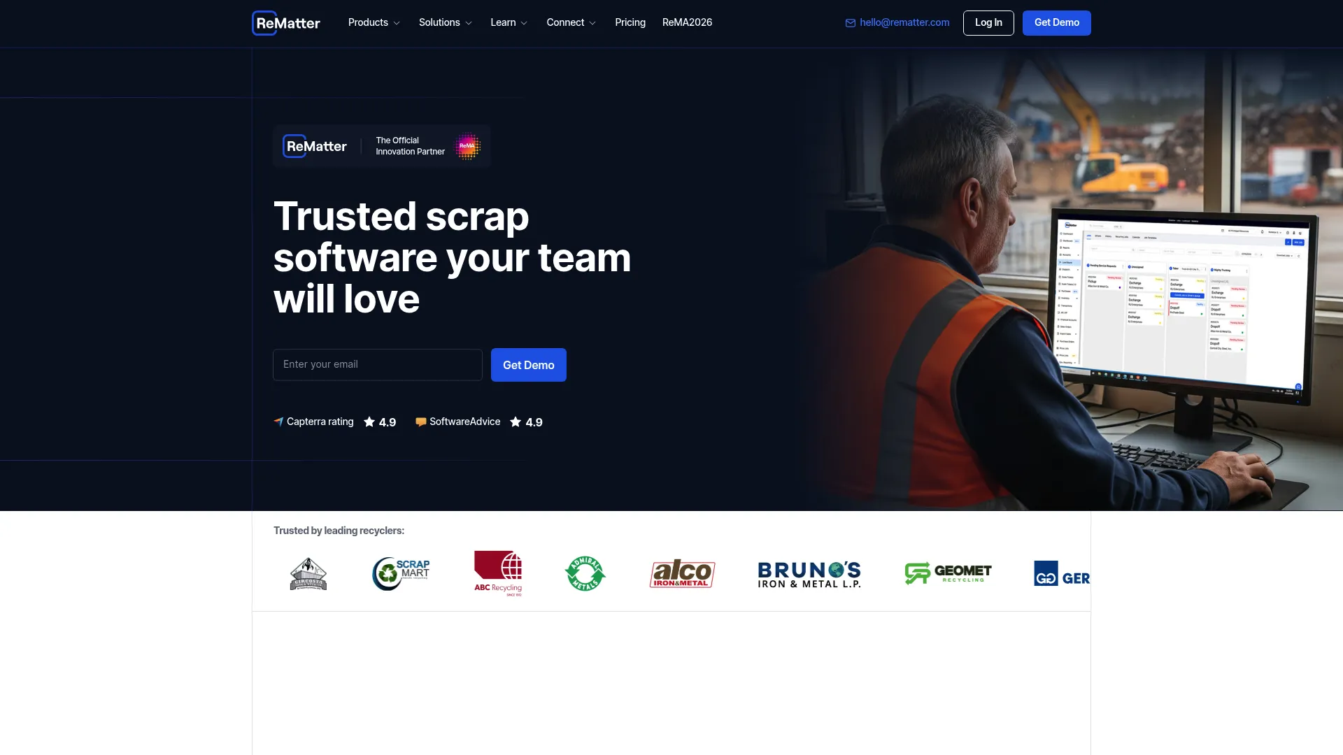 ReMatter scrap and recycling operations software homepage