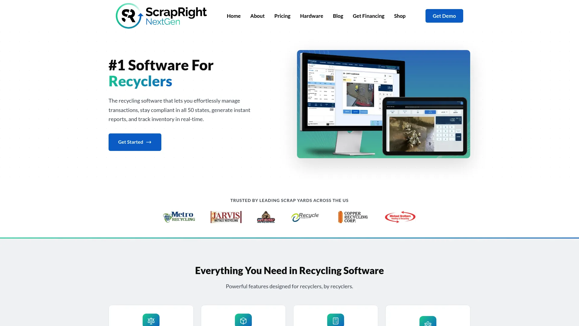 ScrapRight recycling and scrap yard software homepage