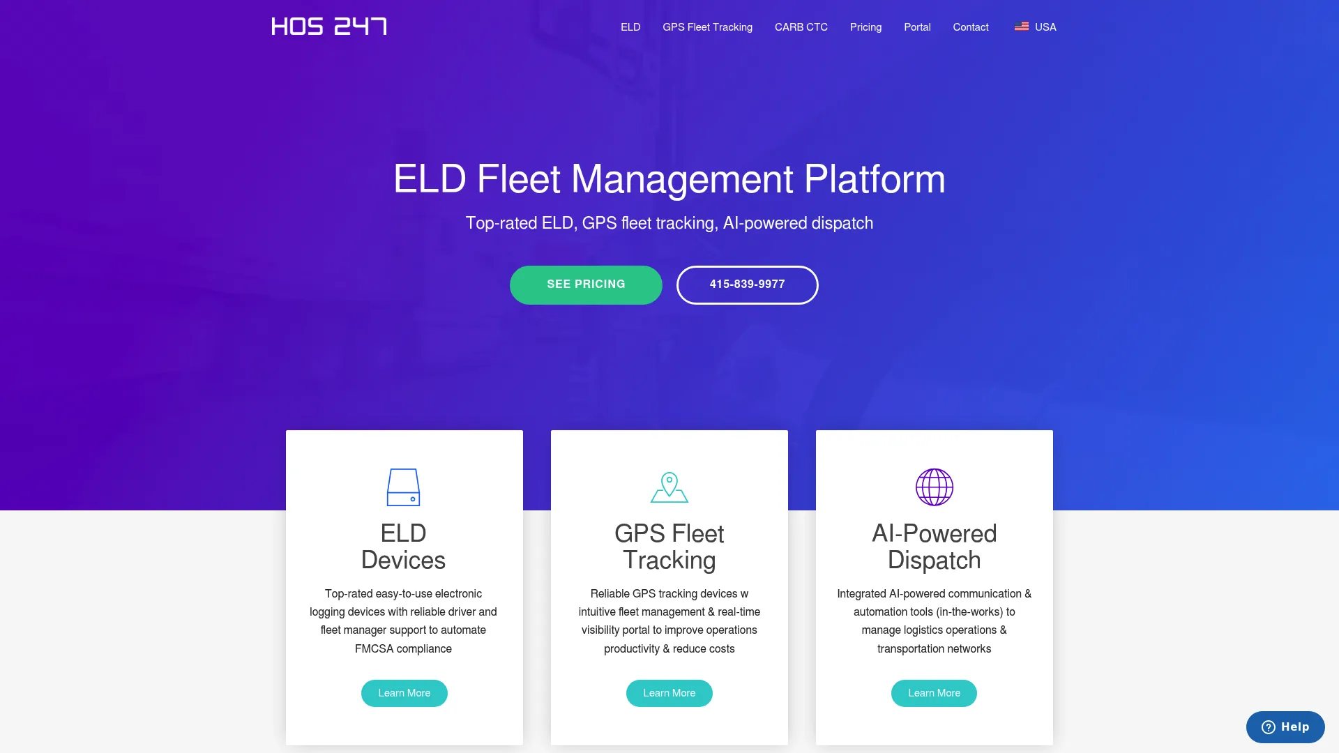 HOS 247 ELD and fleet tracking platform homepage