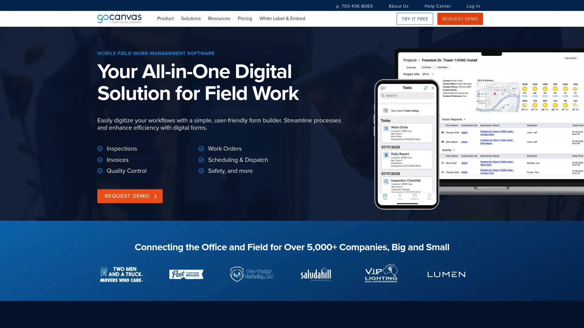 GoCanvas mobile forms and workflow automation platform homepage