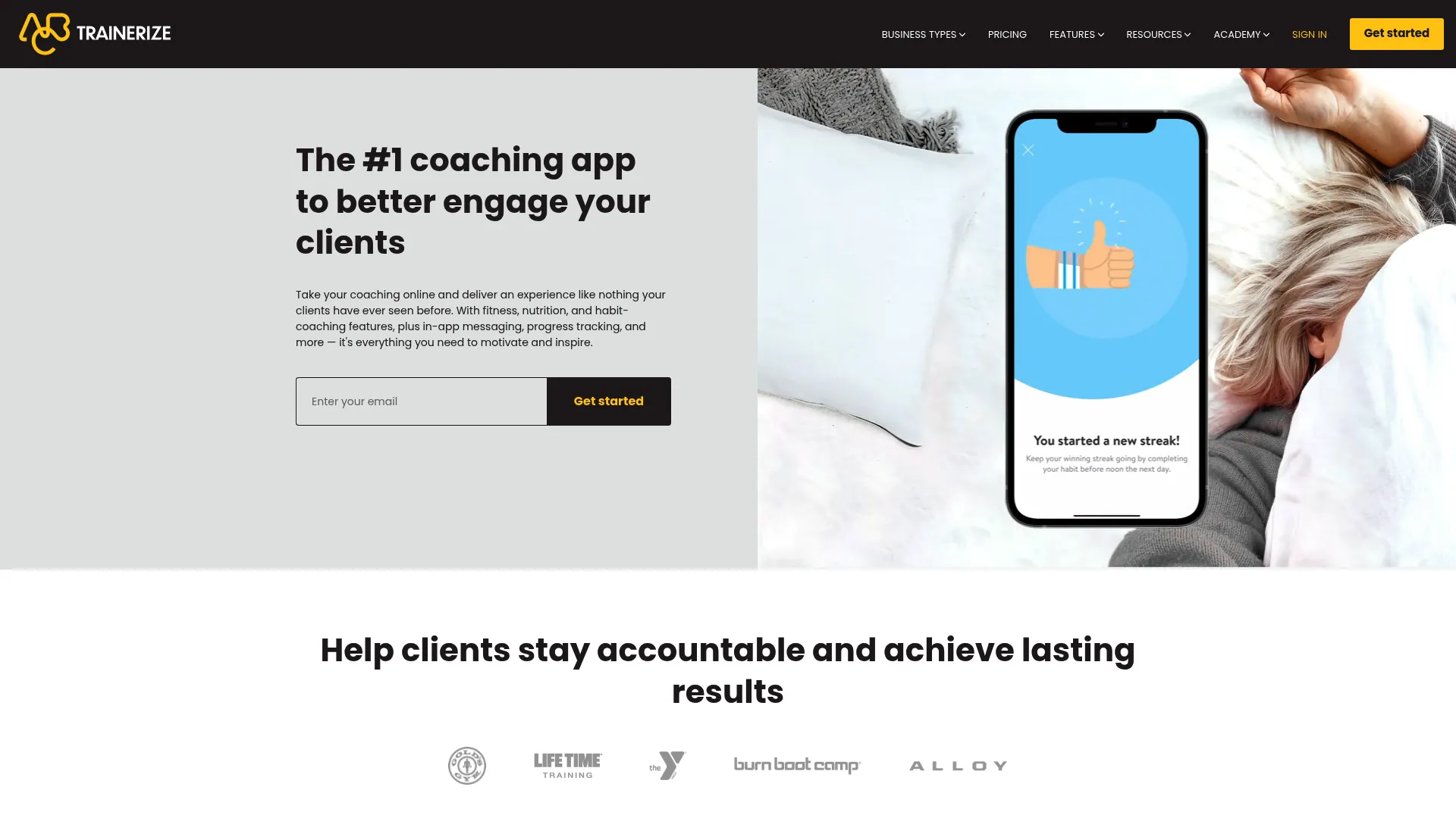 ABC Trainerize coaching software homepage