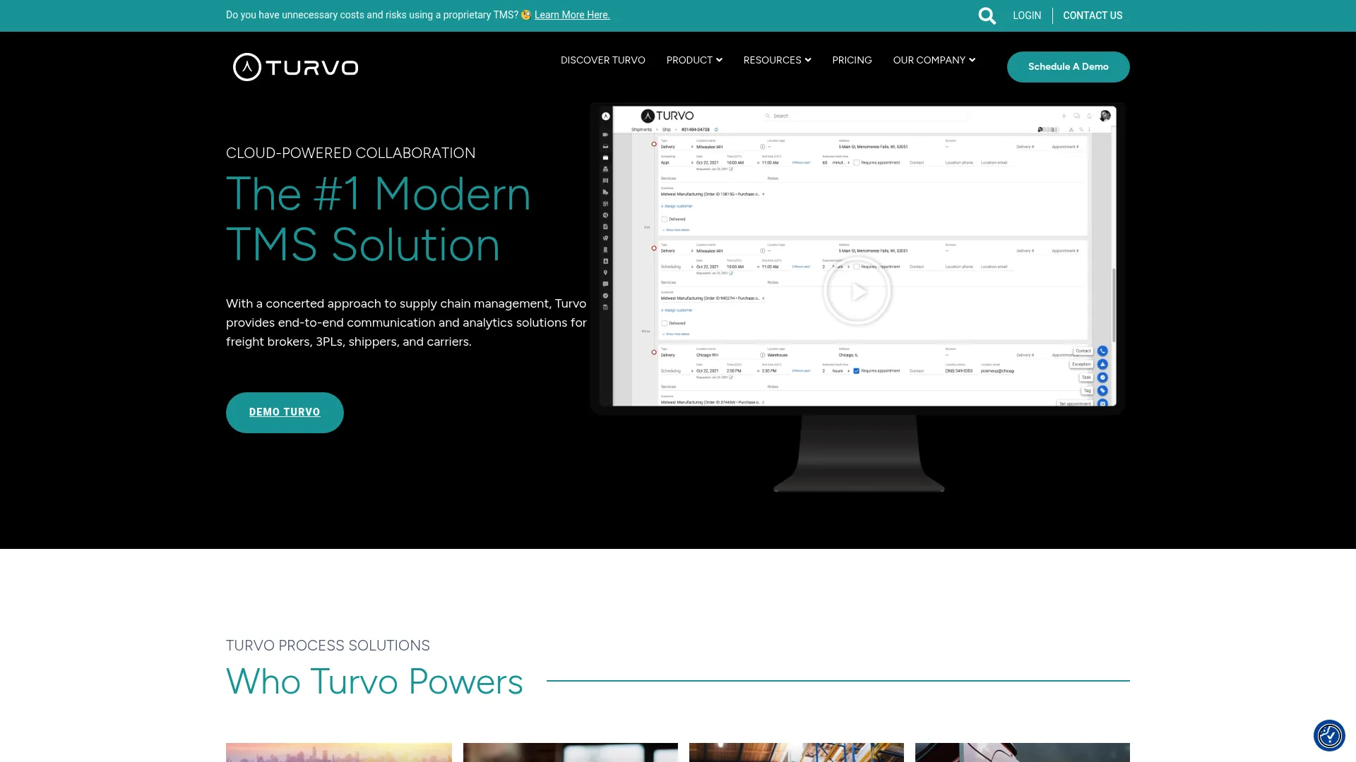 Turvo collaborative logistics platform interface