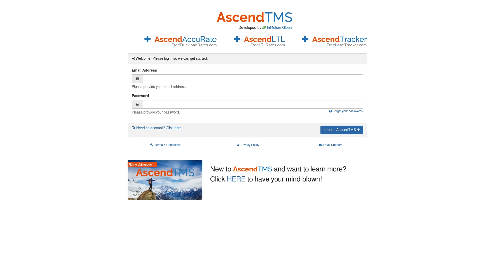 AscendTMS transportation management software dashboard