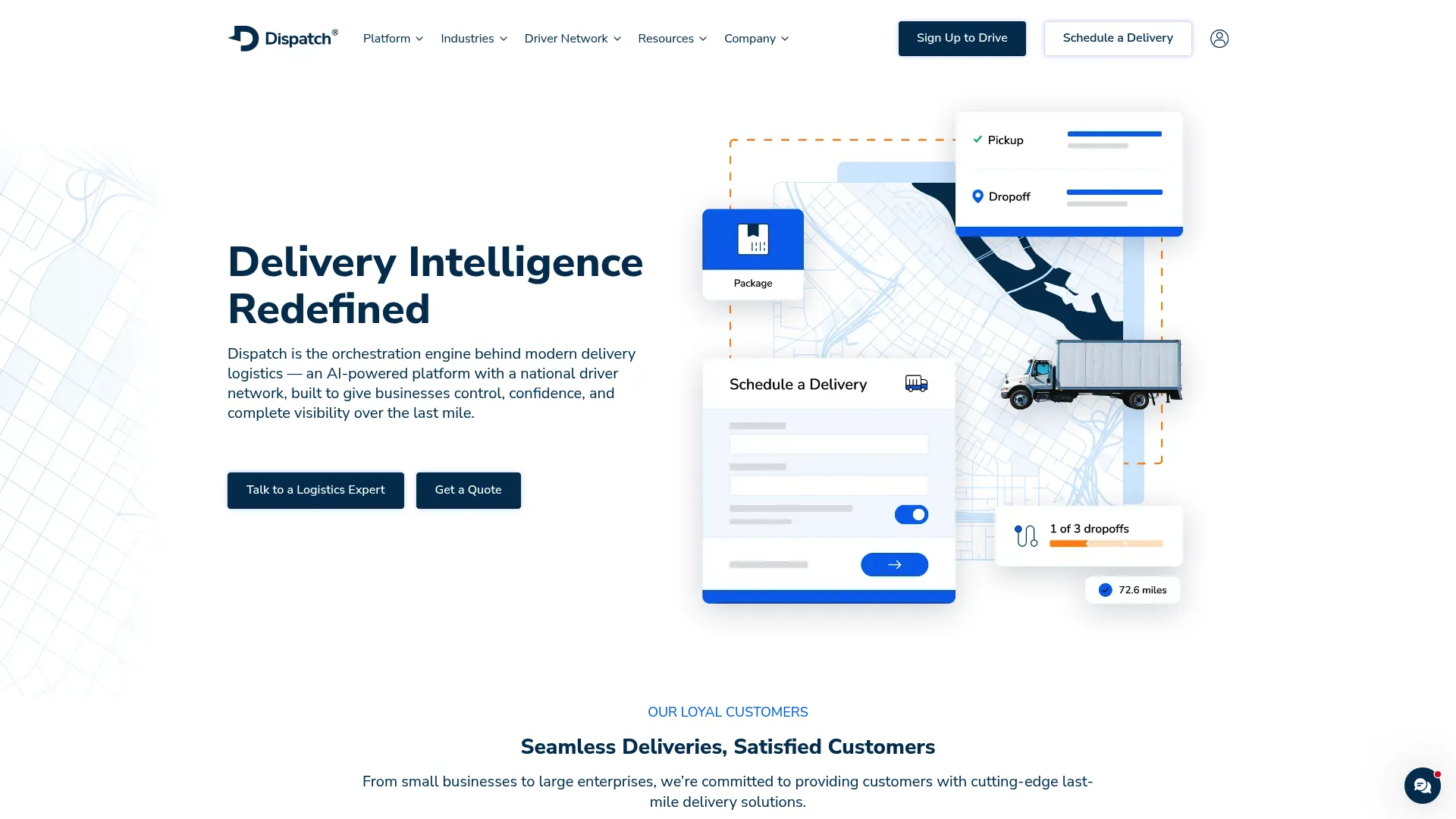 Dispatch last-mile logistics platform homepage
