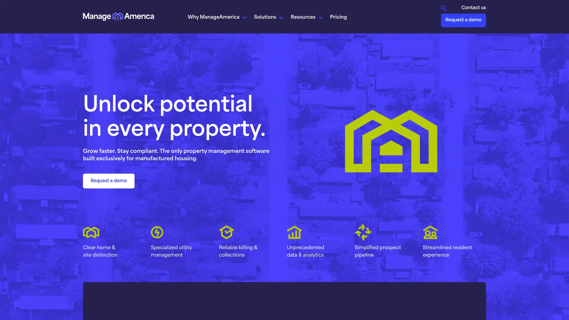 ManageAmerica manufactured housing property management software homepage