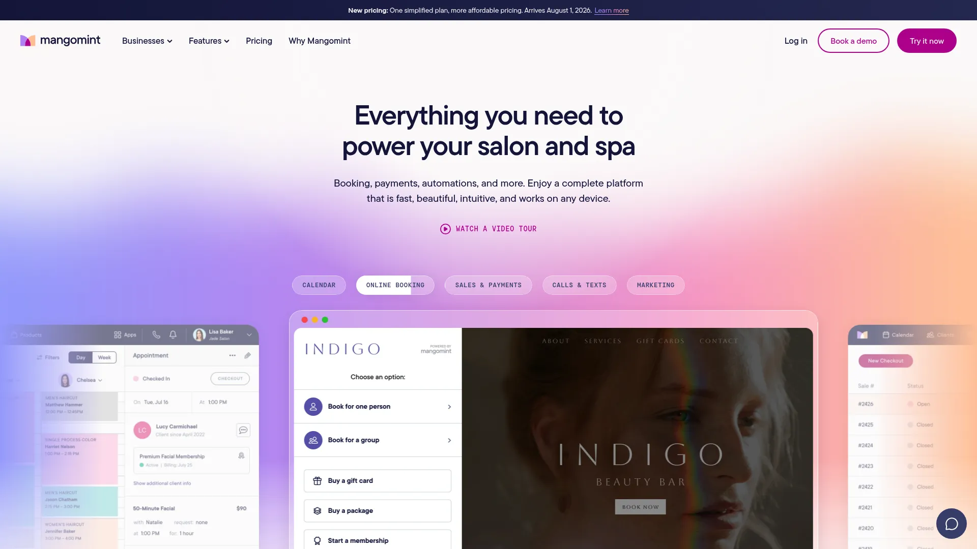 Mangomint salon and spa management software homepage