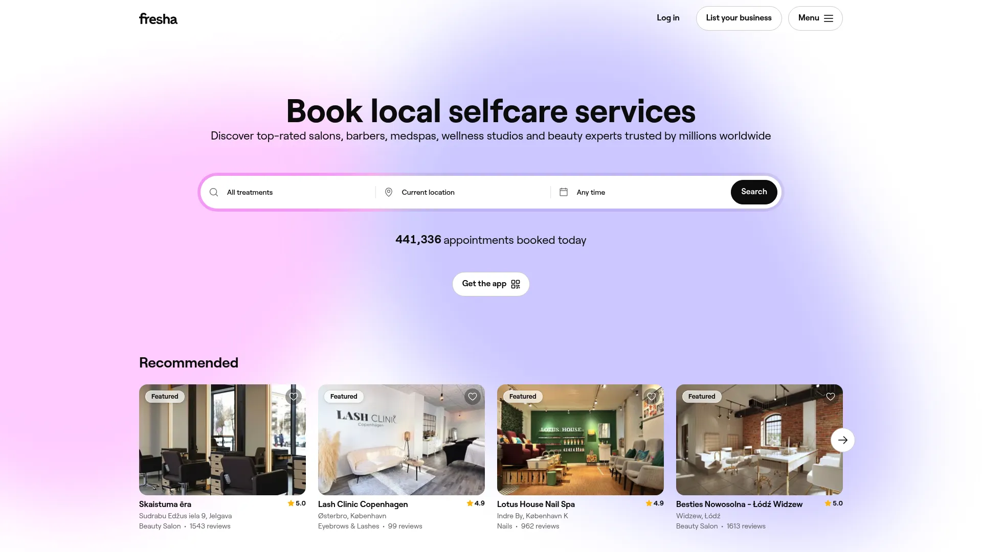 Fresha salon, spa, and wellness business software homepage