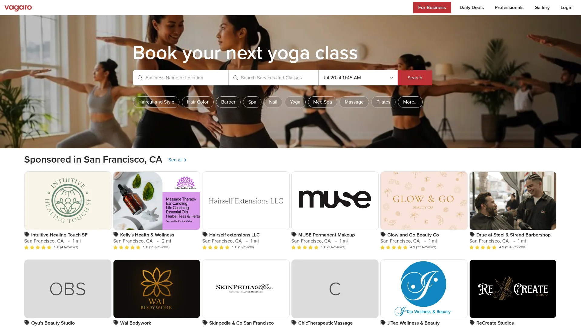 Vagaro salon, spa, and wellness business software homepage