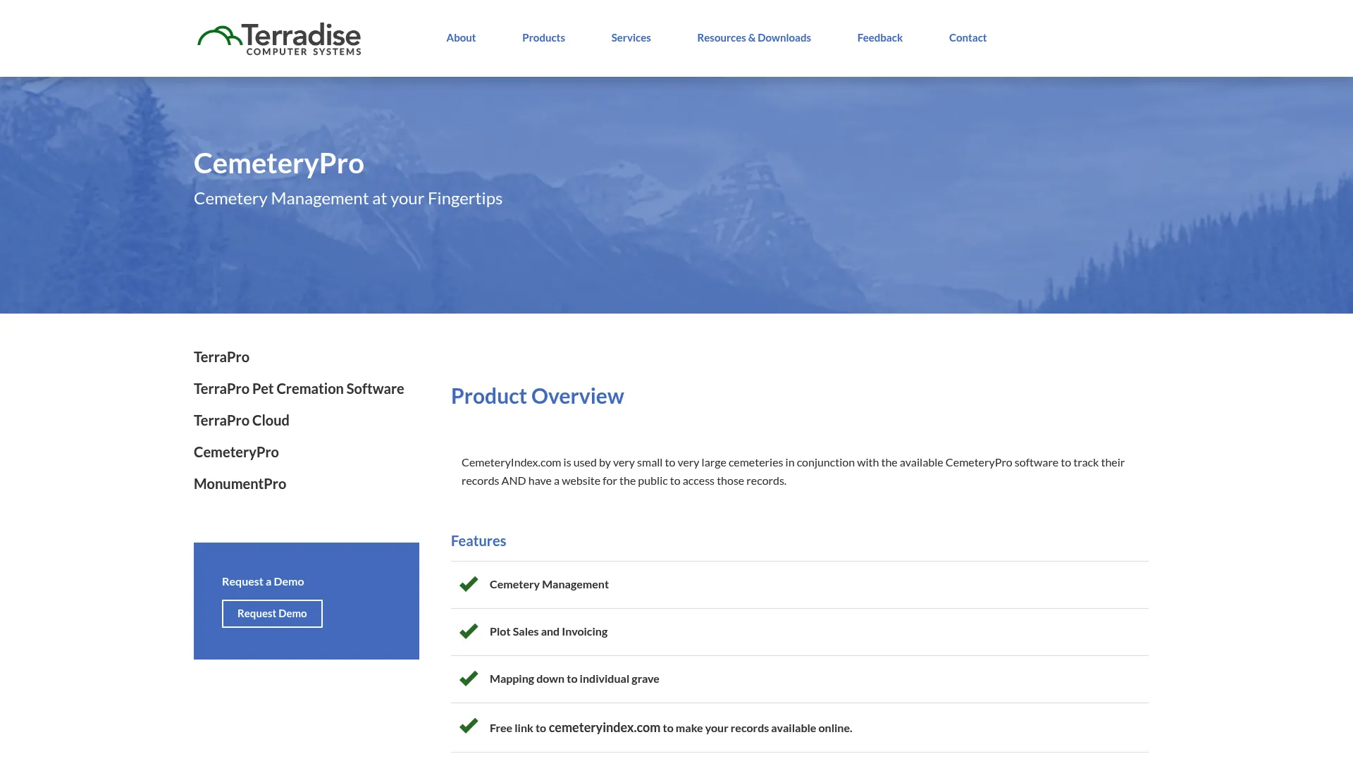 CemeteryPro cemetery management software page