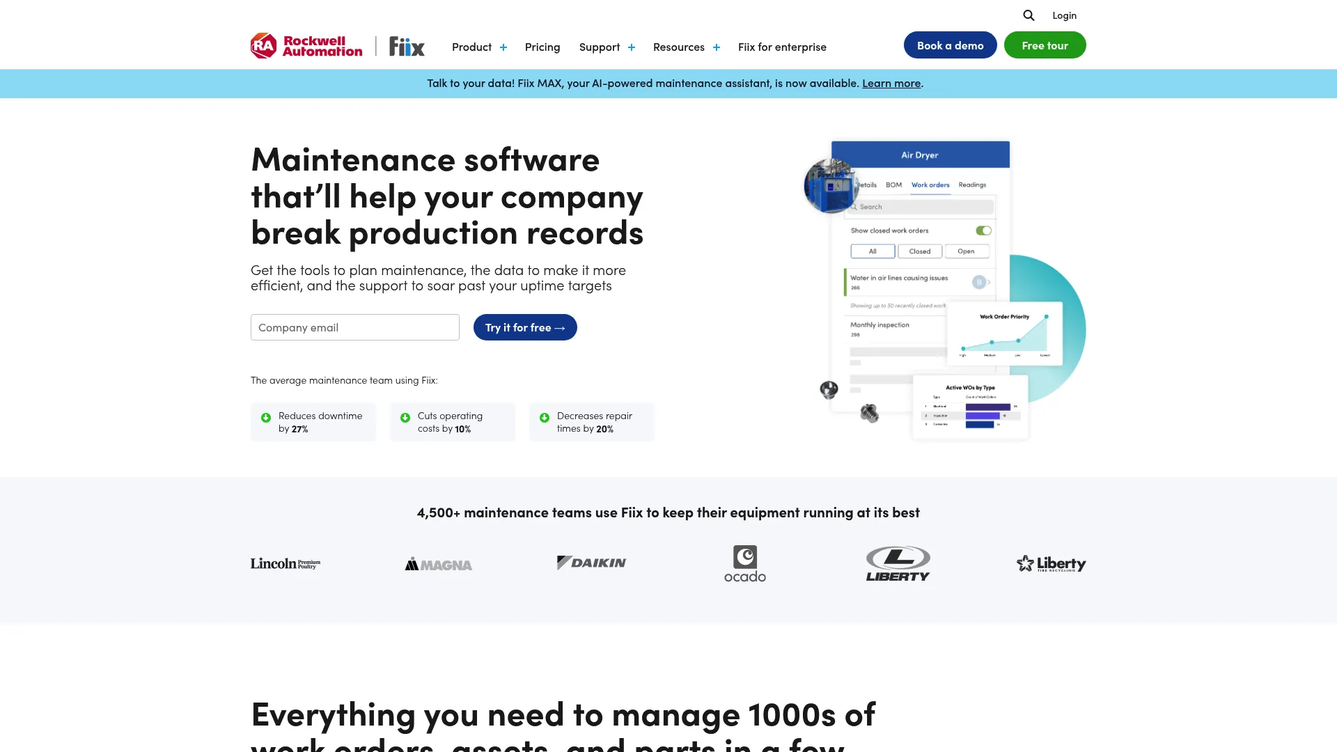 Fiix CMMS software homepage