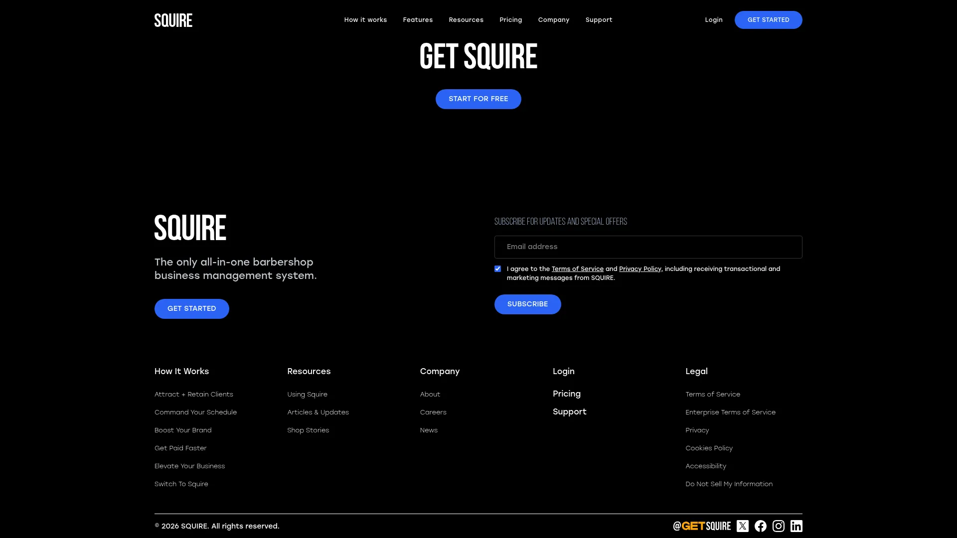 SQUIRE barbershop management software homepage