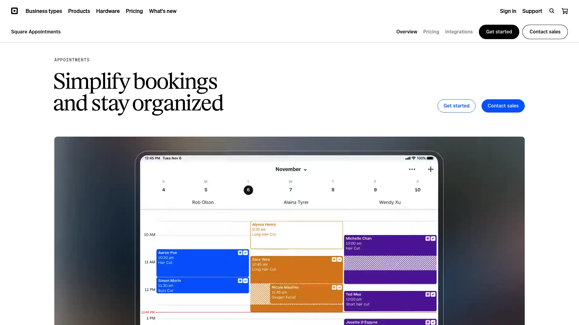 Square Appointments scheduling software homepage