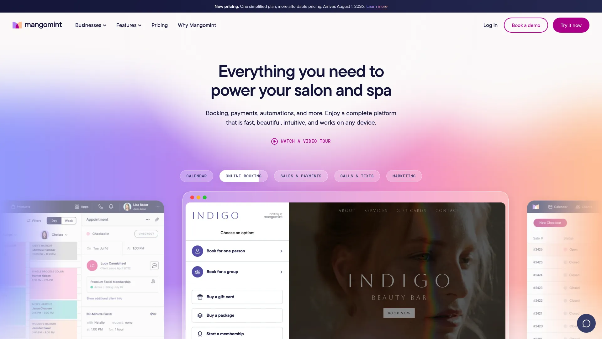 Mangomint salon and spa software homepage