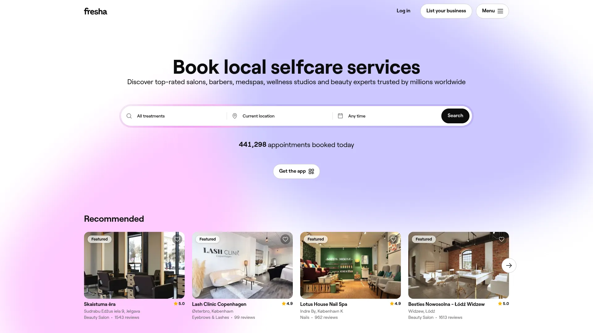 Fresha salon and wellness software homepage