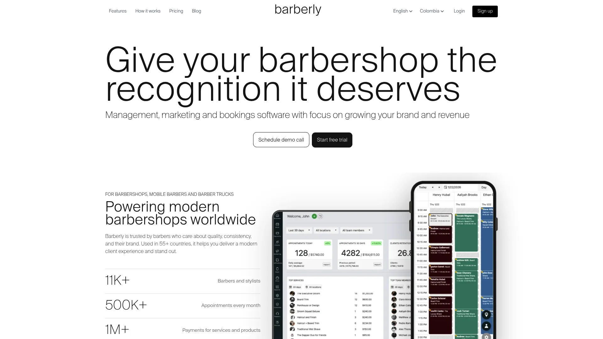 Barberly barbershop software homepage