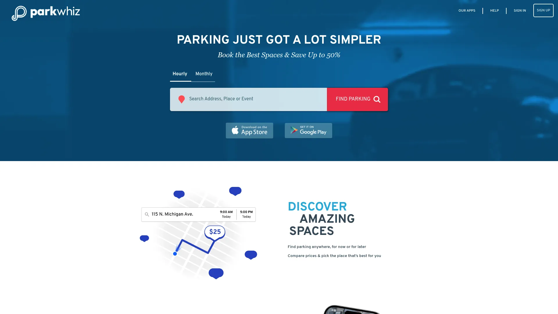 ParkWhiz parking reservation platform homepage