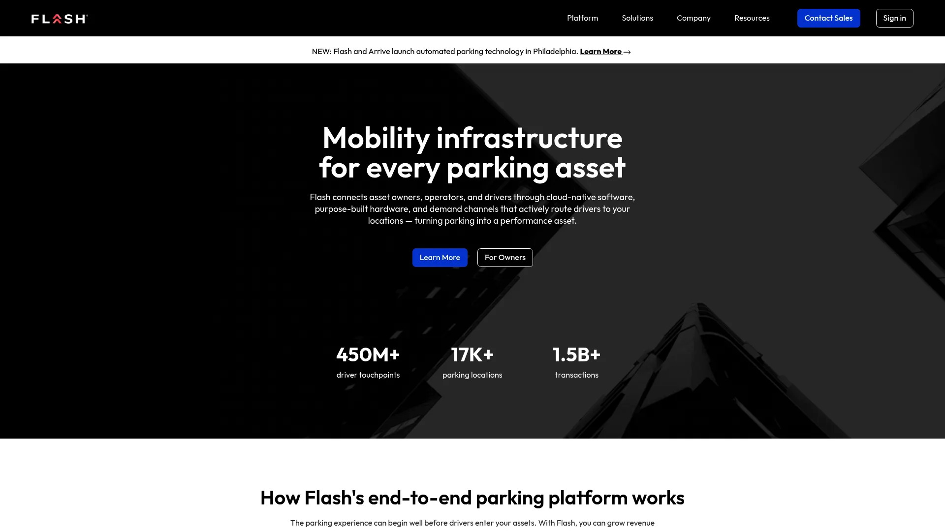 FlashParking valet parking software homepage
