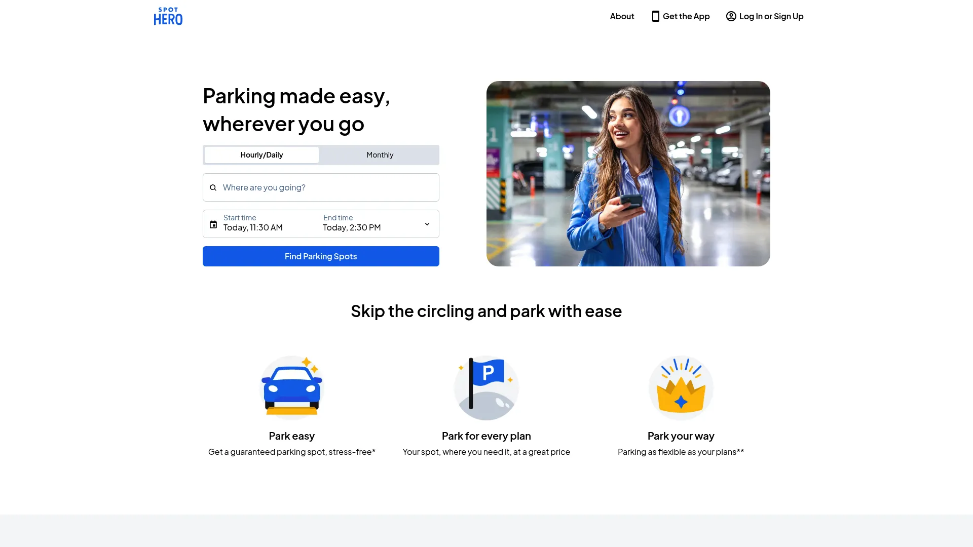 SpotHero parking reservation marketplace homepage