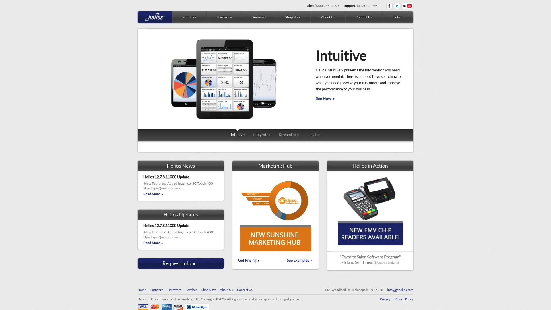 Helios salon management and POS software homepage