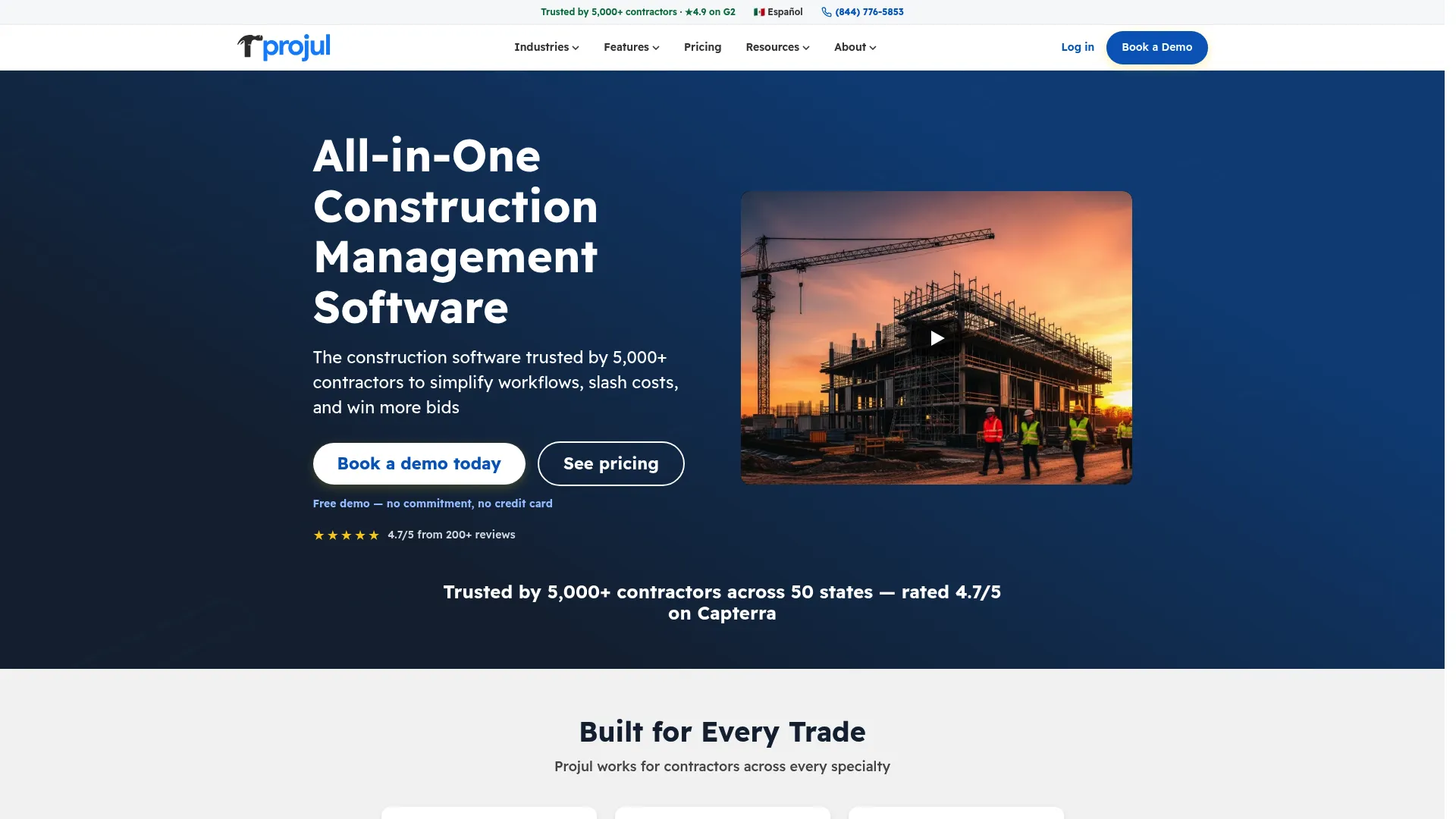 Projul construction management software dashboard
