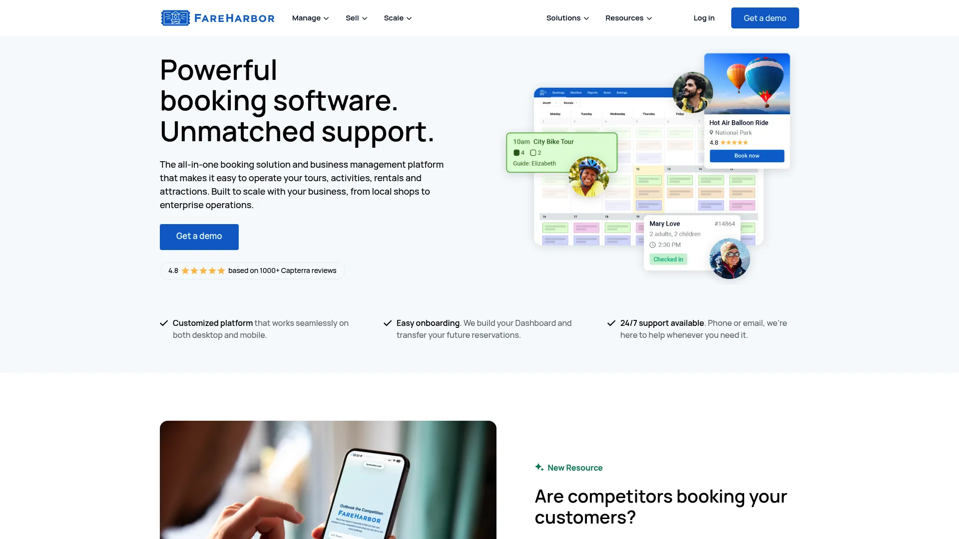 FareHarbor booking platform homepage