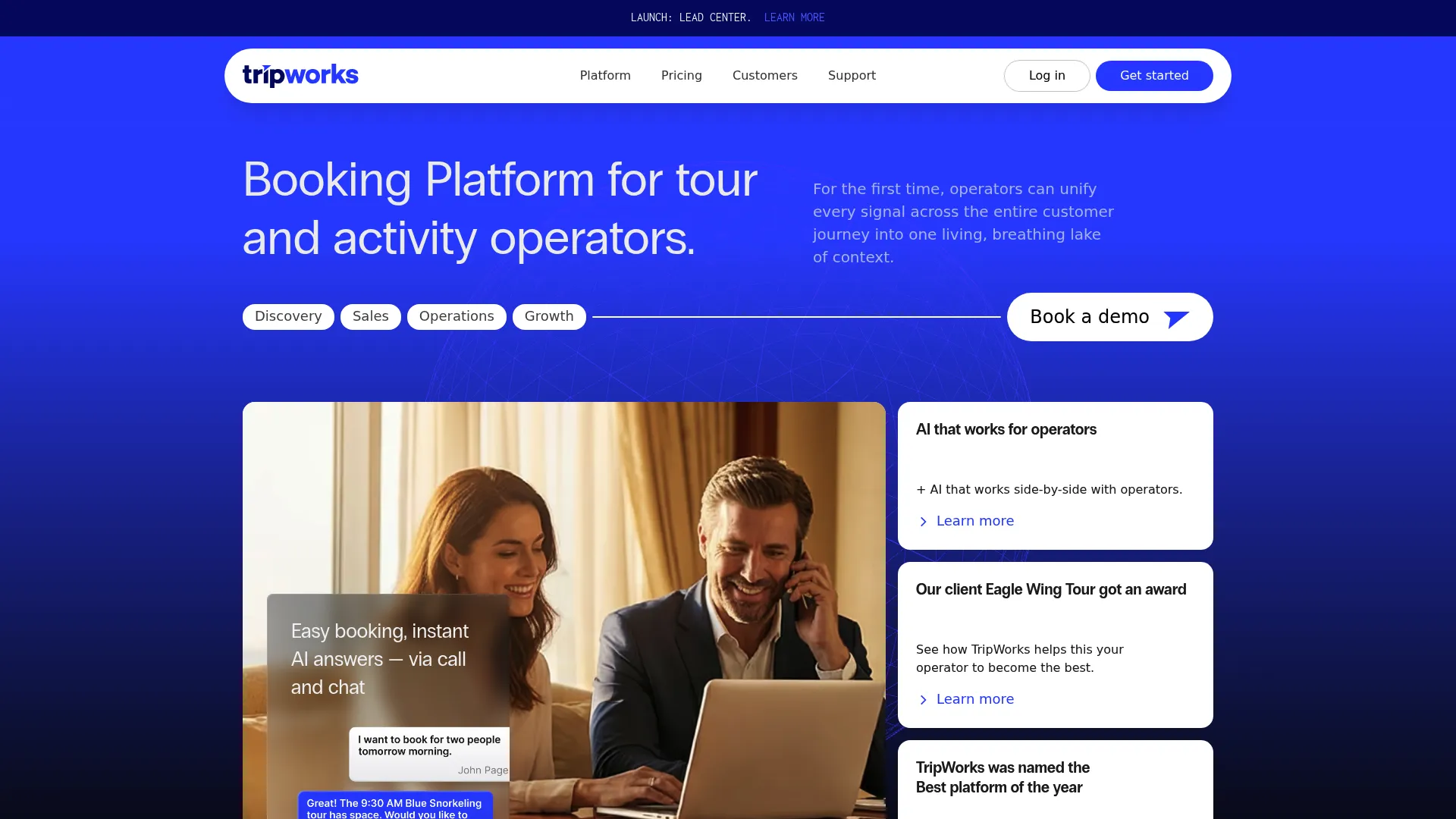 TripWorks reservation software homepage