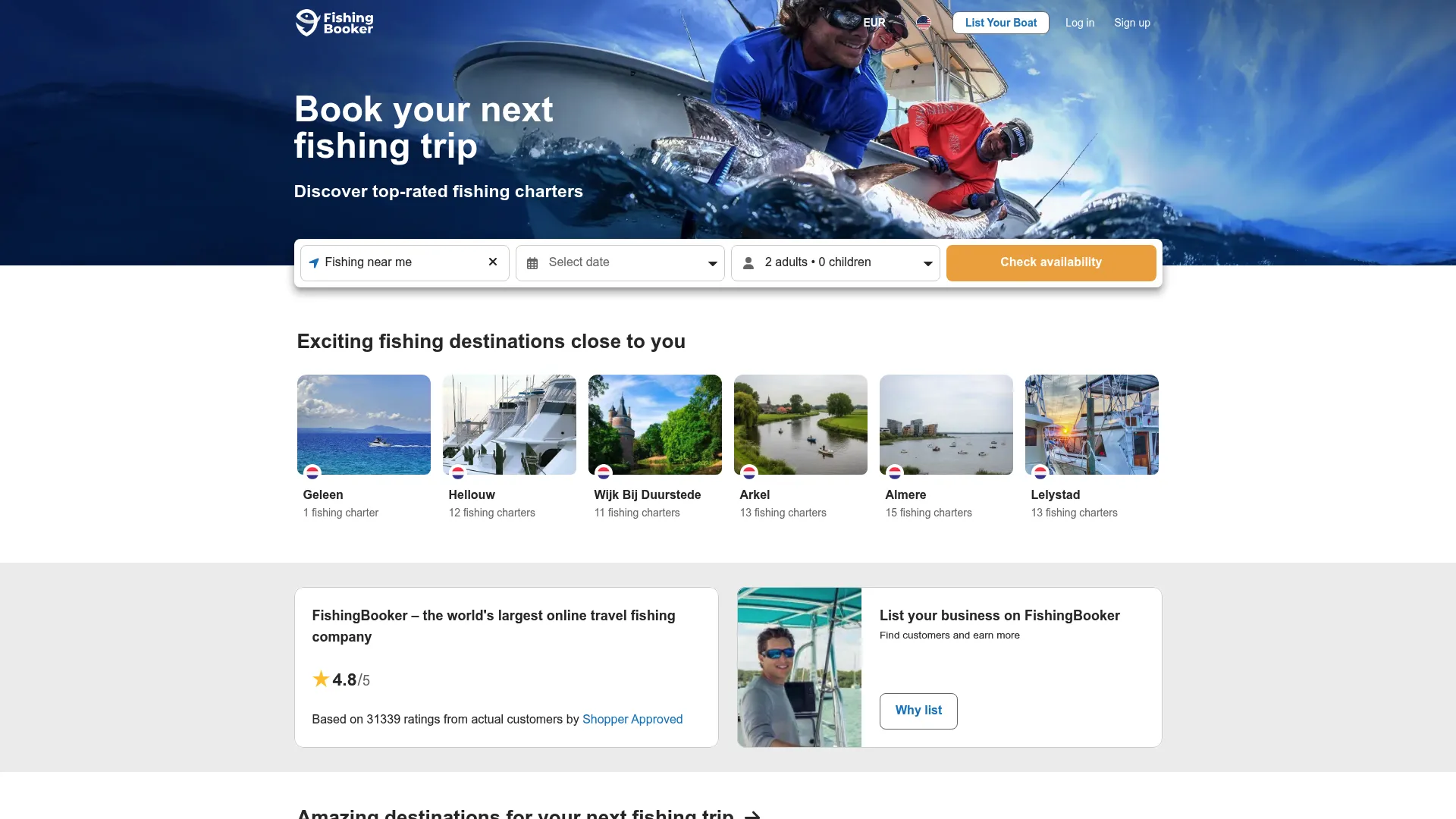 FishingBooker marketplace homepage