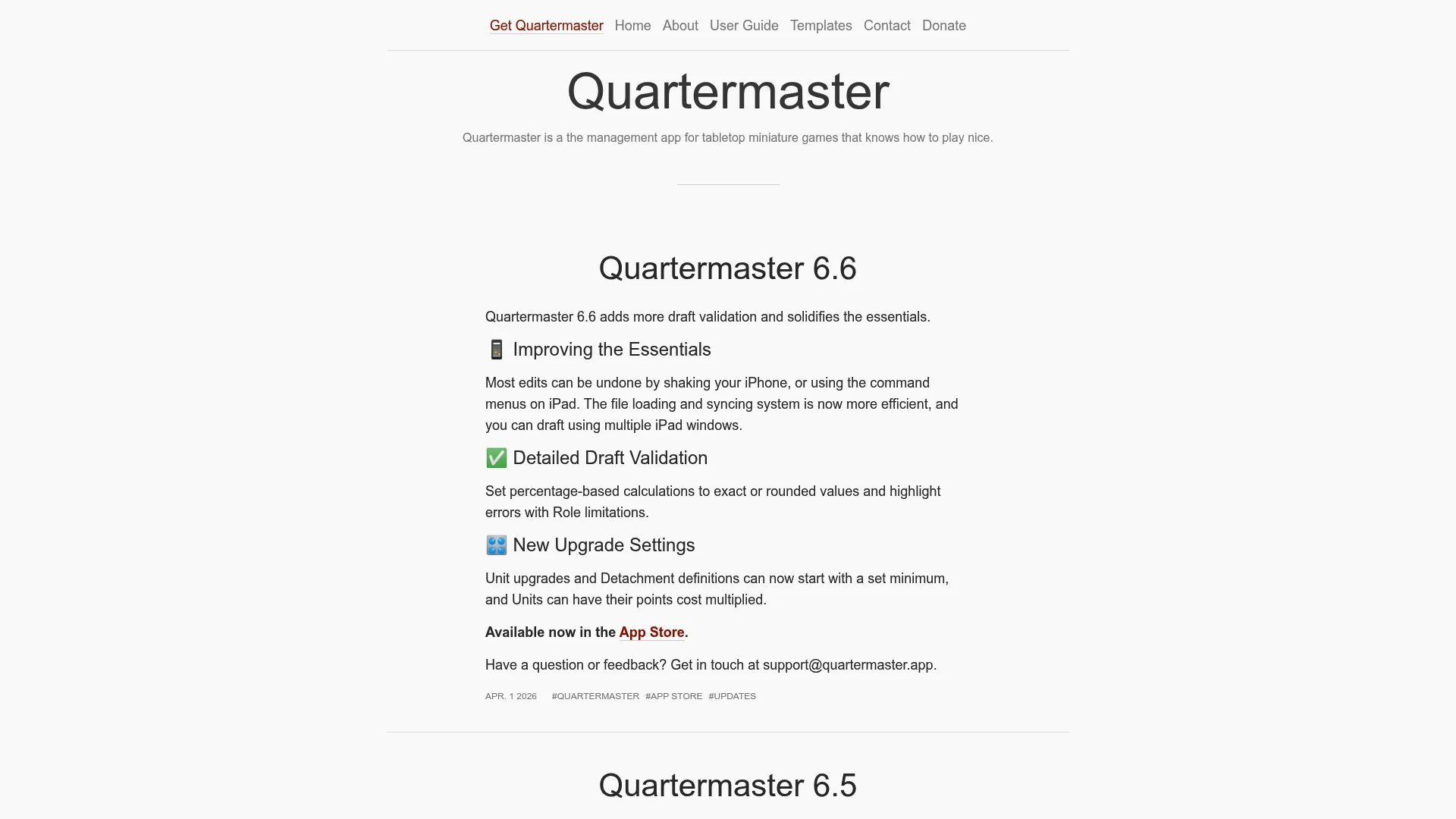 Quartermaster mobile management app homepage