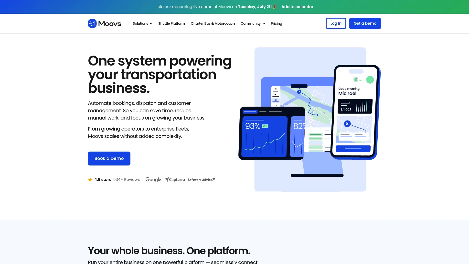 Moovs limo and transportation software dashboard