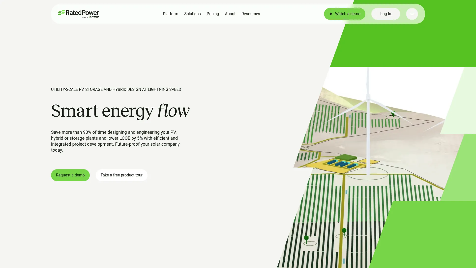 RatedPower utility-scale solar design software homepage