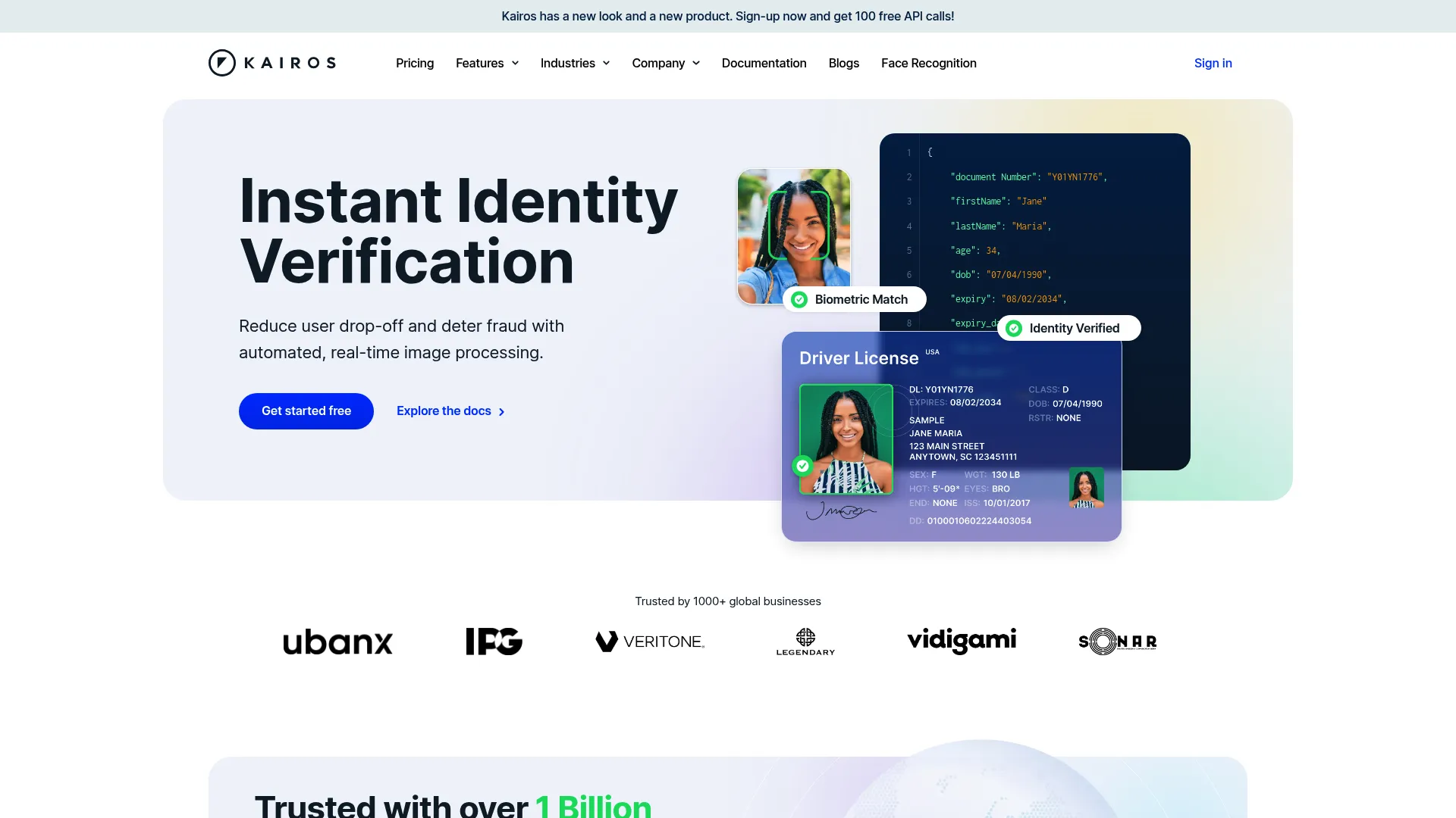 Kairos face recognition and identity verification API dashboard