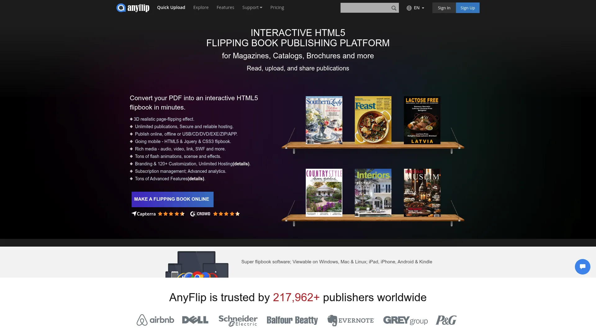 AnyFlip flipbook software homepage