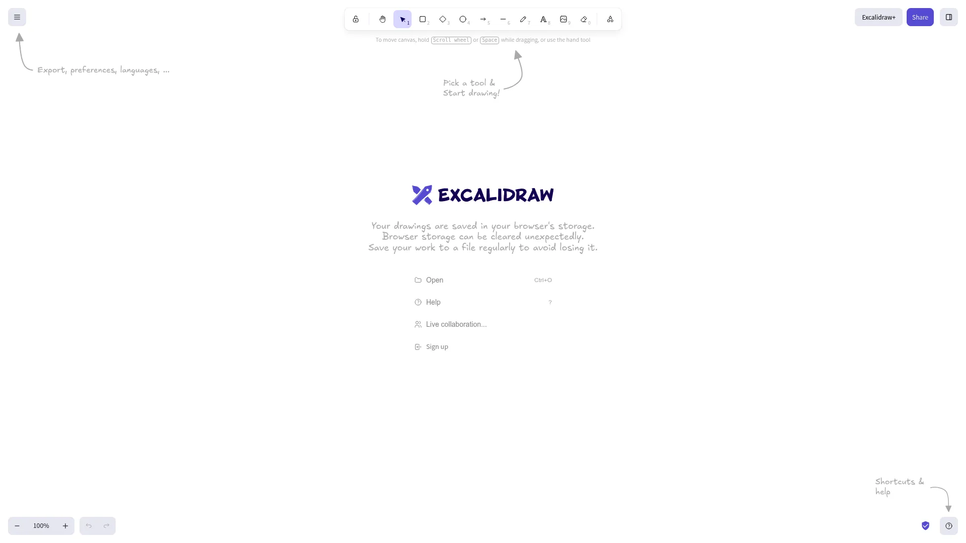 Excalidraw hand-drawn style whiteboard