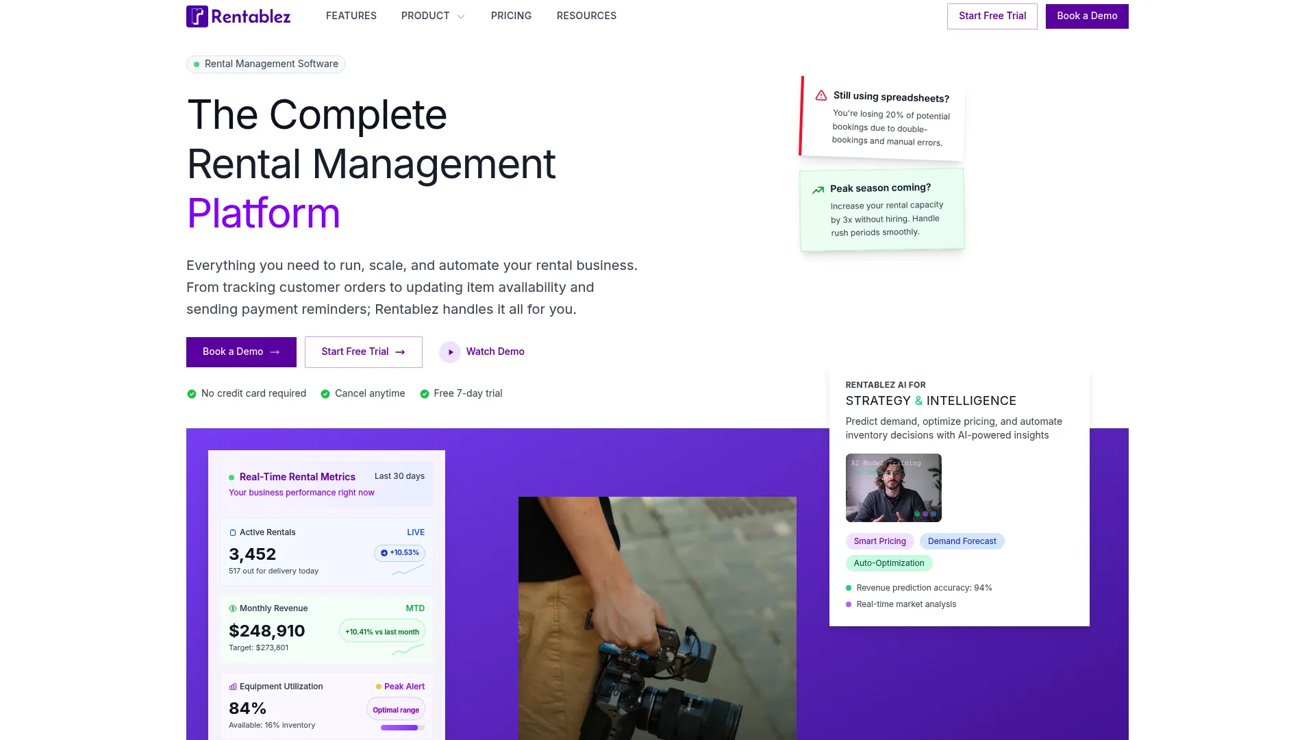 Rentablez camera rental management software